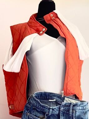 Vintage Ralph Orange Lauren Sport Utility Vest Leather Strap / Corduroy Accents